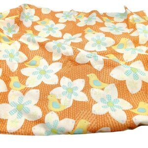 Vintage Orange Floral & Bird Patterned Fabric 2 Yards